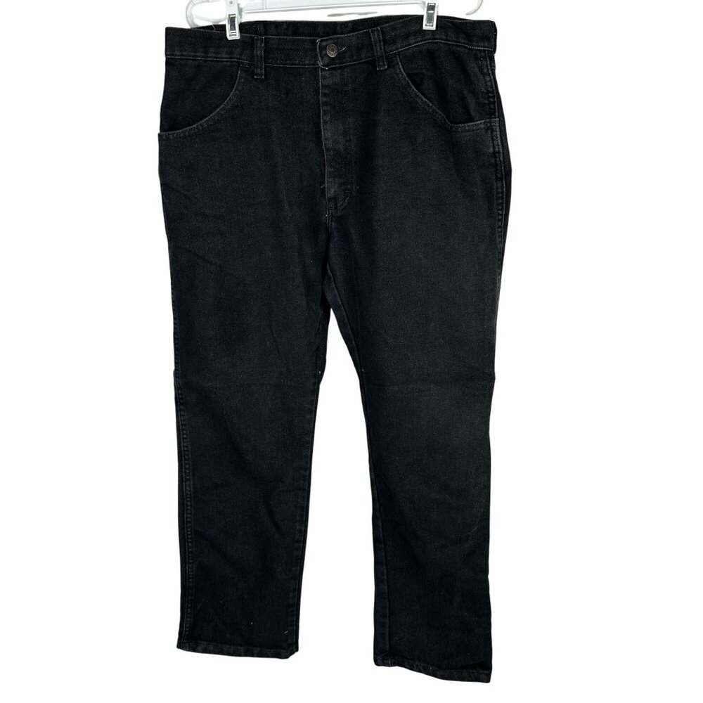 Wrangler Mens Black Denim Regular Fit Jeans 36x30 85% Cotton 24% Polyester